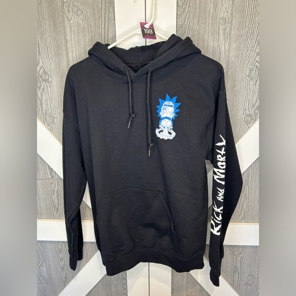198. Adult Swim Rick & Morty Black Graphic Hoodie - Picture 1 of 4